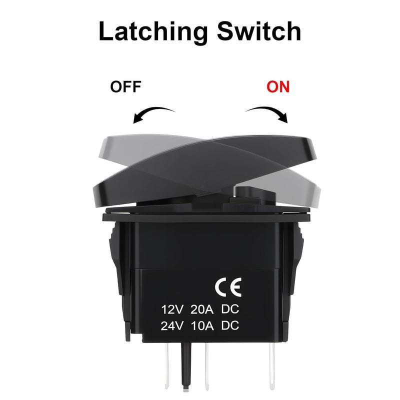 Weasch Side Lights Latching Rocker Switch, On/Off SPST 5Pin, 20A/12V 10A/24V, with Jumper Wires Set for Cars Jeeps Trucks RVs, Blue - Image 3